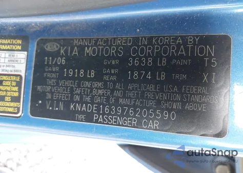 2007 Kia Rio5 Sx z USA, uszkodzony, nr VIN KNADE163976205590